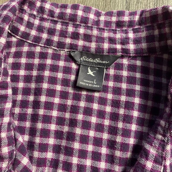 Eddie Bauer Purple Plaid Button Down Shirt Long Sleeve Size Large - Picture 3 of 5